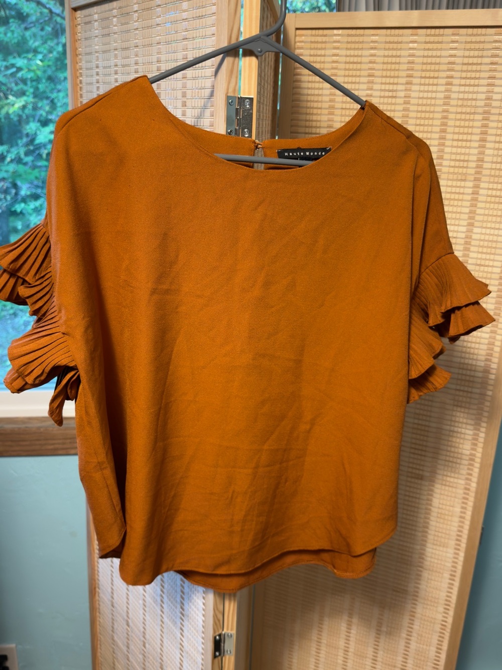 Market & Spruce Rust Orange Ruffle Sleeve Top